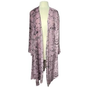 Buddy Love Roberts Open Front Duster Snake Print Purple Layer Long Flowy M/L